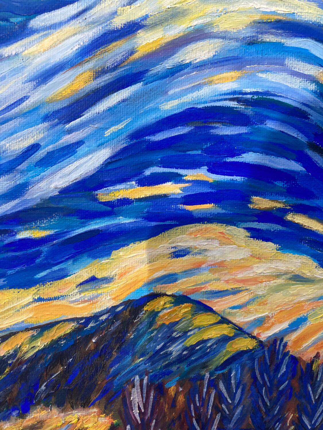 Starry night landscape painting oil on canvas