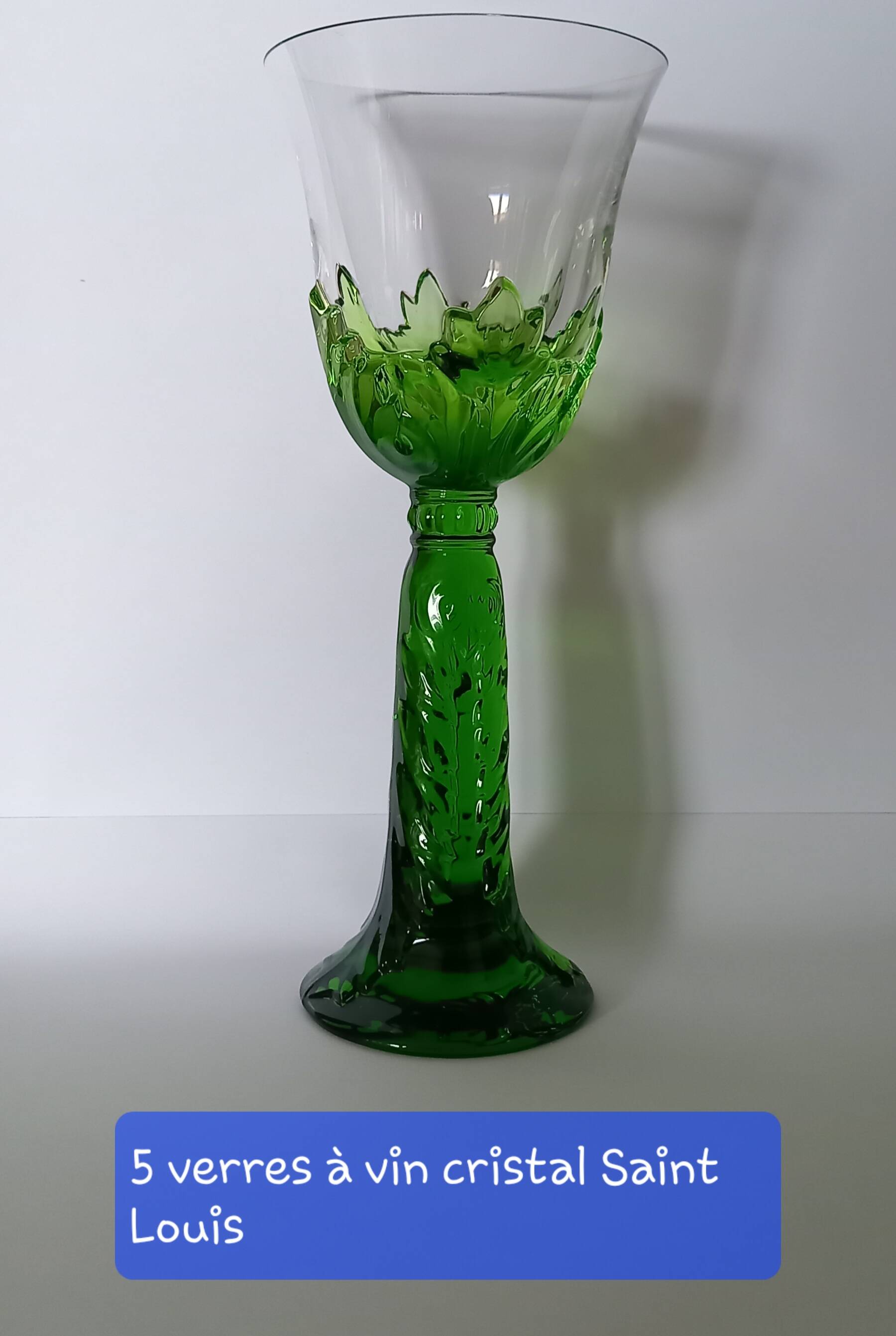 Set of 5 Saint Louis crystal wine glasses.