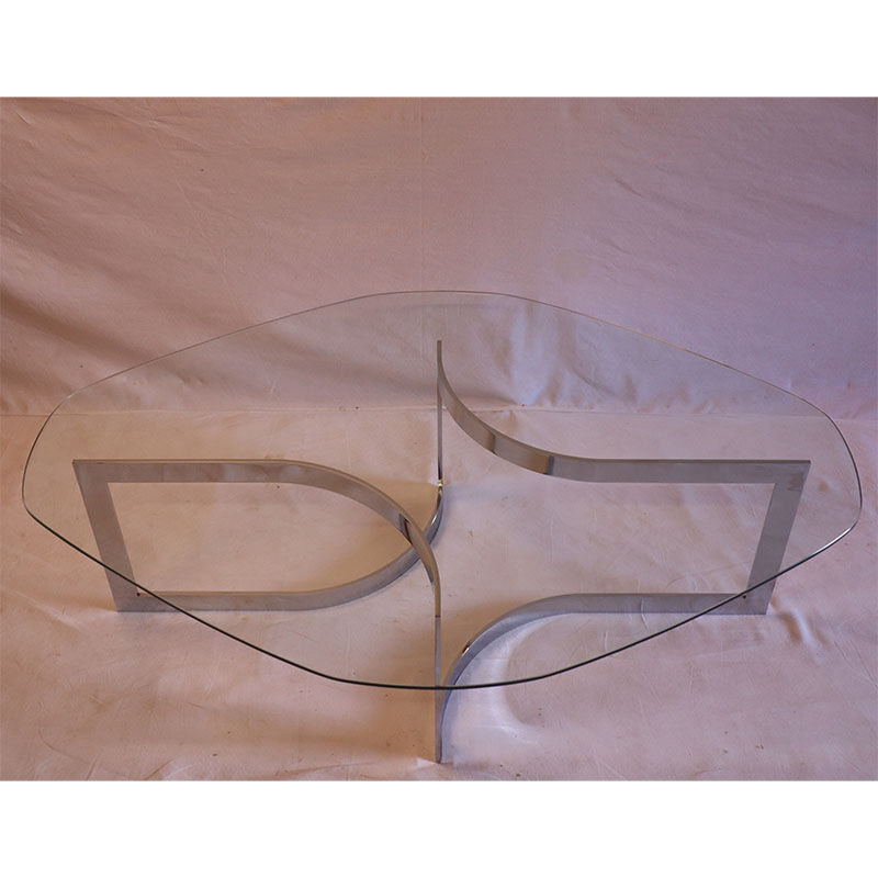 Table basse en verre et chrome de Paul Legeard 1970