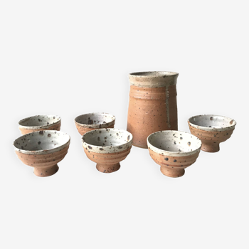 Pot service with 6 cups in pyrite stoneware by Gustave Tiffoche, La Borne.