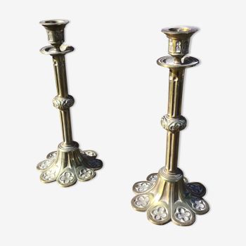 Pair of bronze candle holders