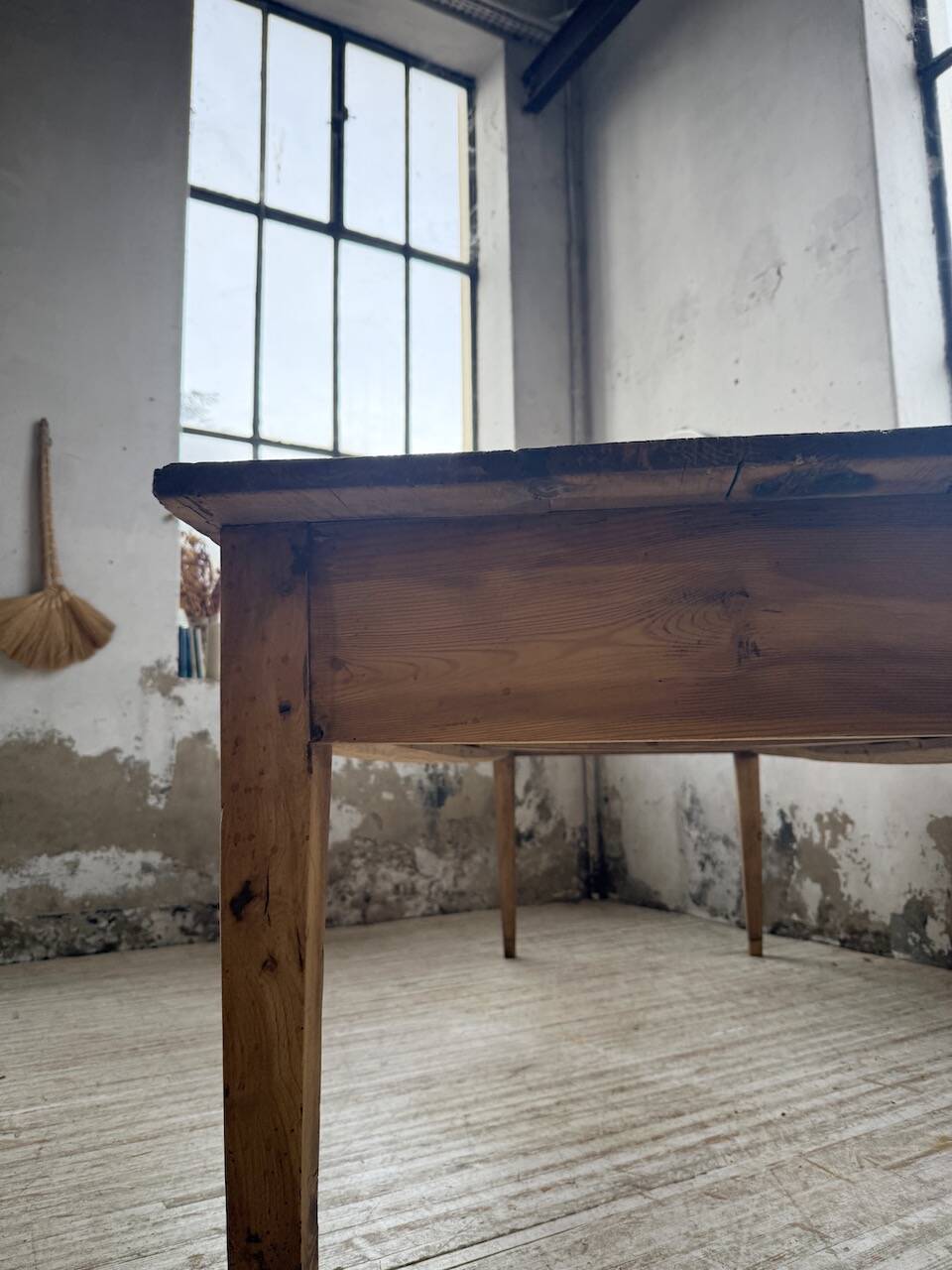 Pine and oak farmhouse table with multiple drawers, communal type, 240cm.