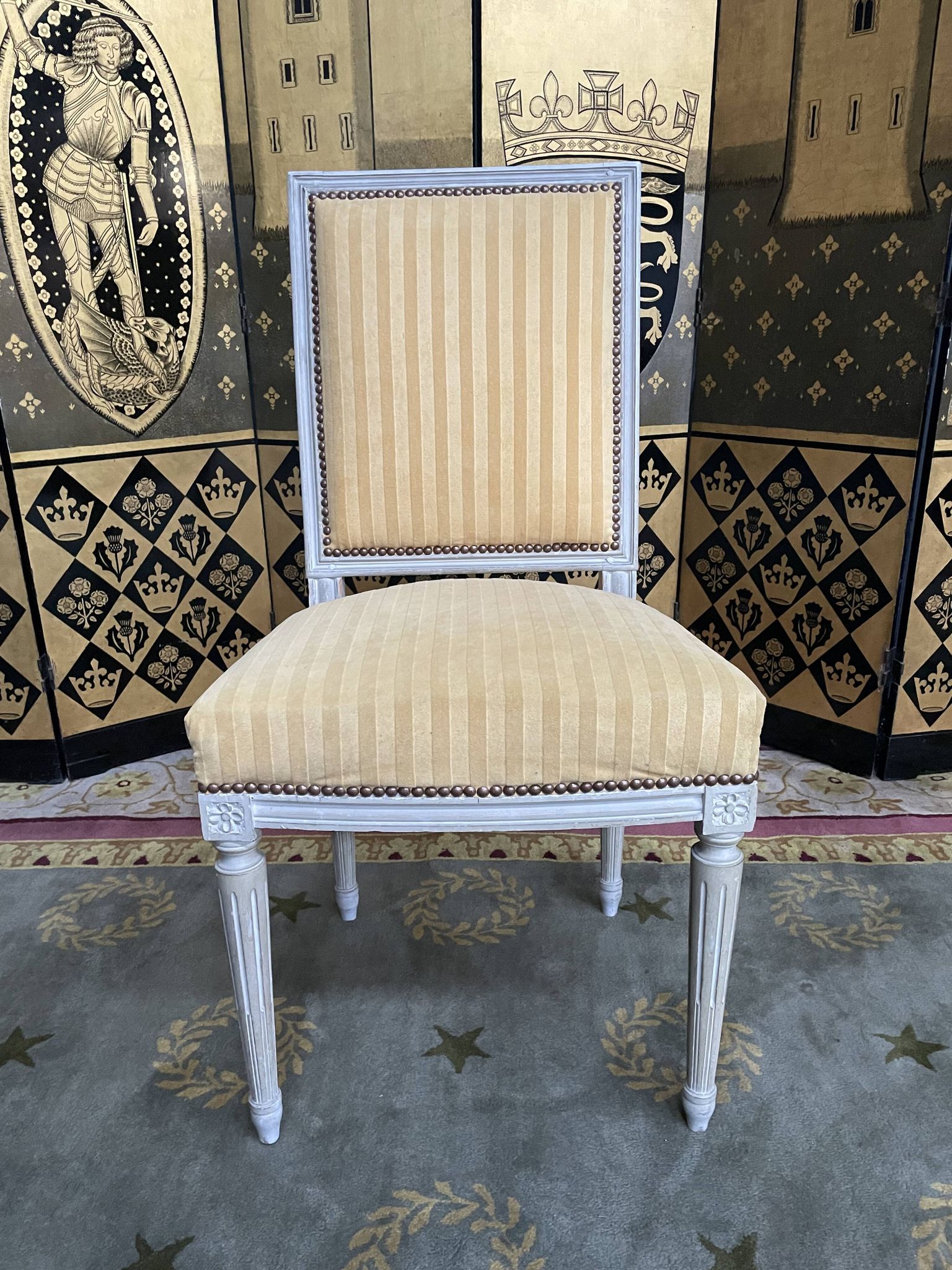 Suite of 6 louis XVI style chairs yellow velvet