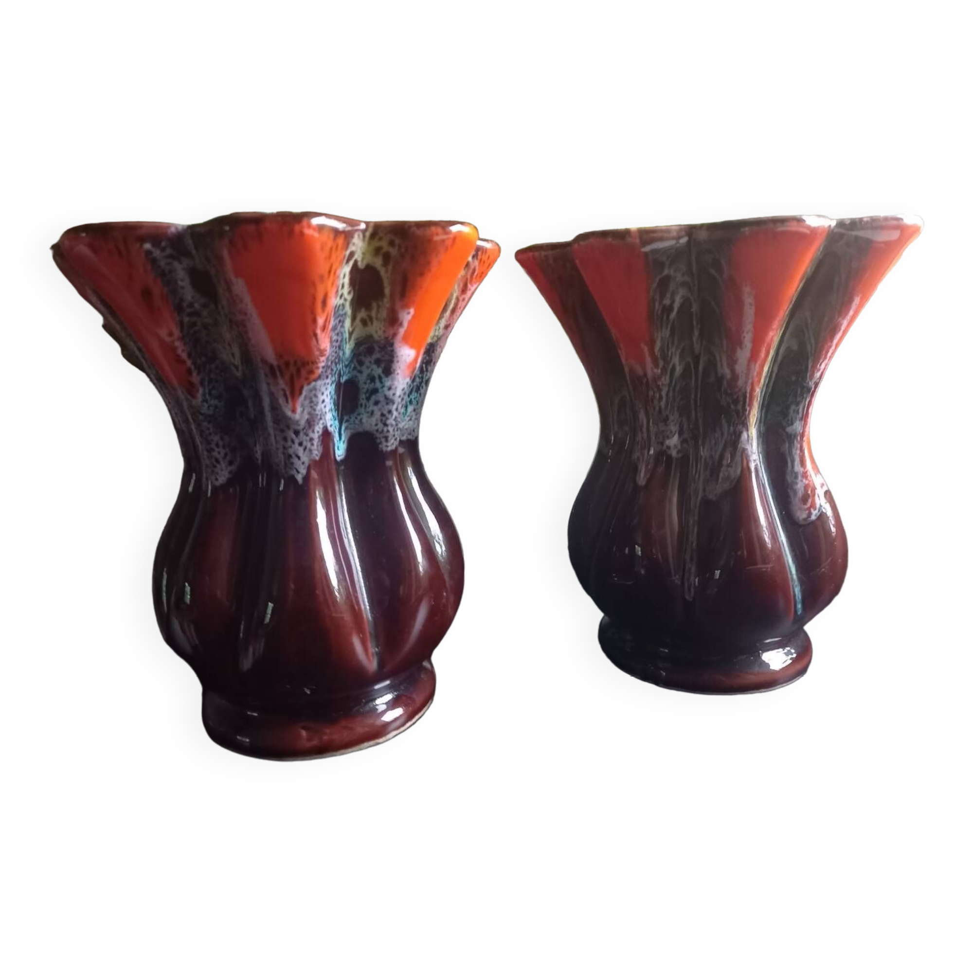 Pair of vintage Vallauris enameled ceramic vases