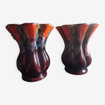 Pair of vintage Vallauris enameled ceramic vases