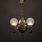Art Deco Brass and Opaline Glass Chandelier, Czechoslovakia
