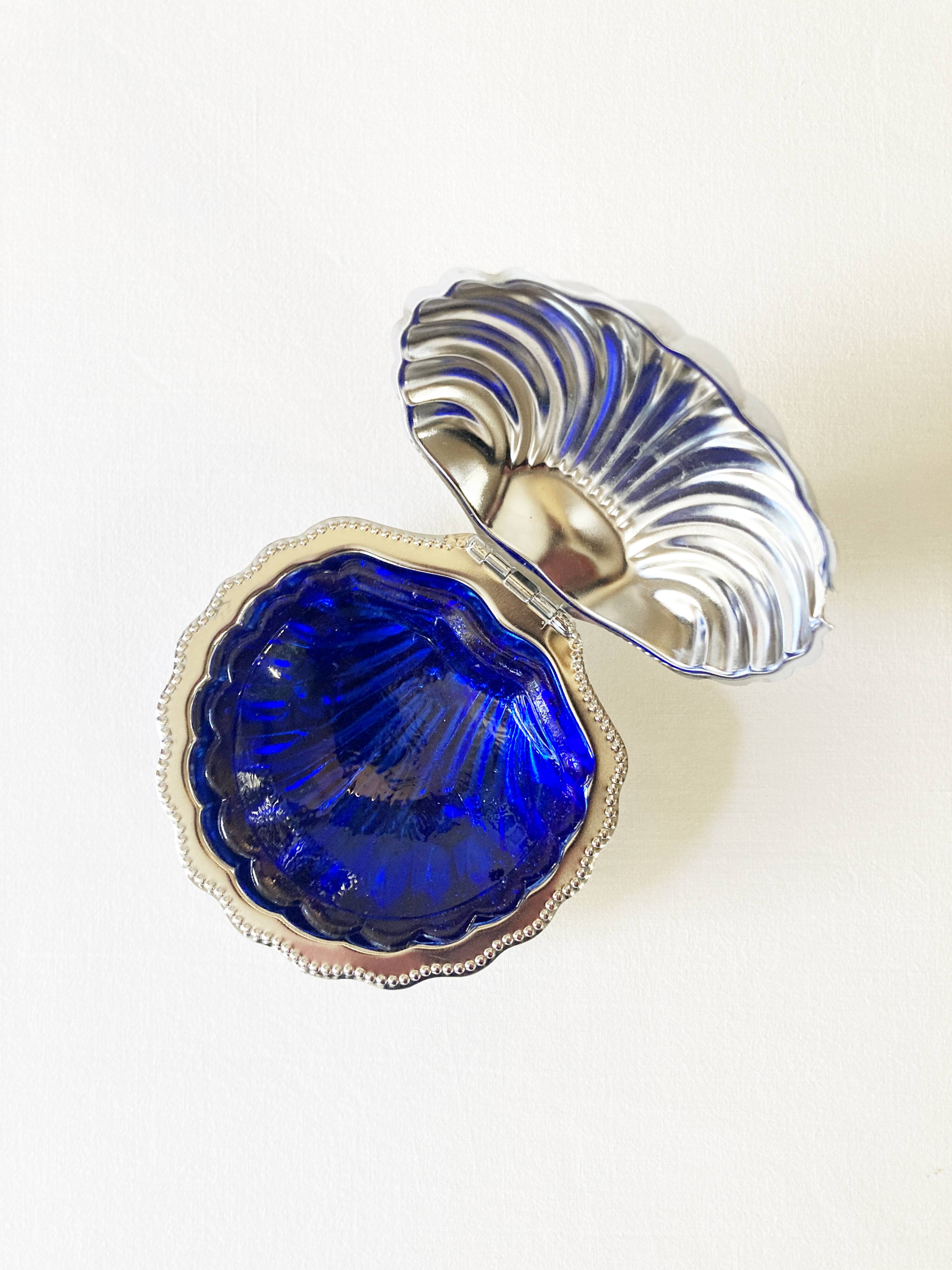 Silver metal shell butter dish, 1950s