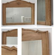 Miroir bois patiné glace biseautée vintage 76 cm x 96 cm
