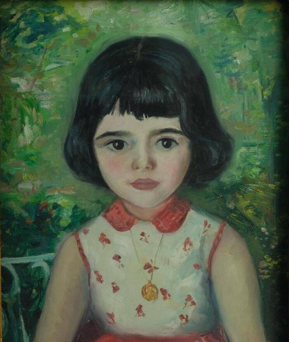 Old oil painting Portrait of a young impressionist girl from the 20th century