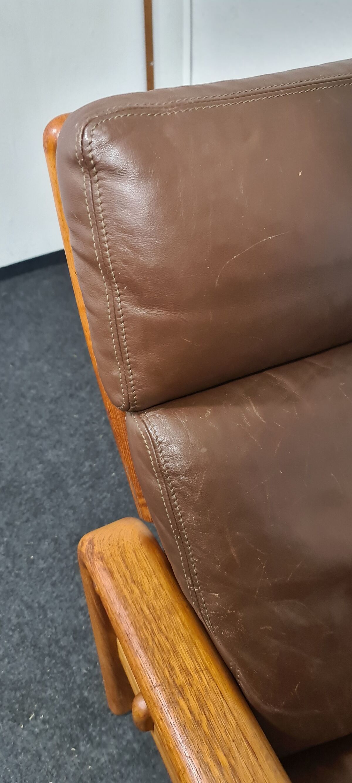 Brown leather Danish design arm chair by I Olsen&son Mobelfabrik