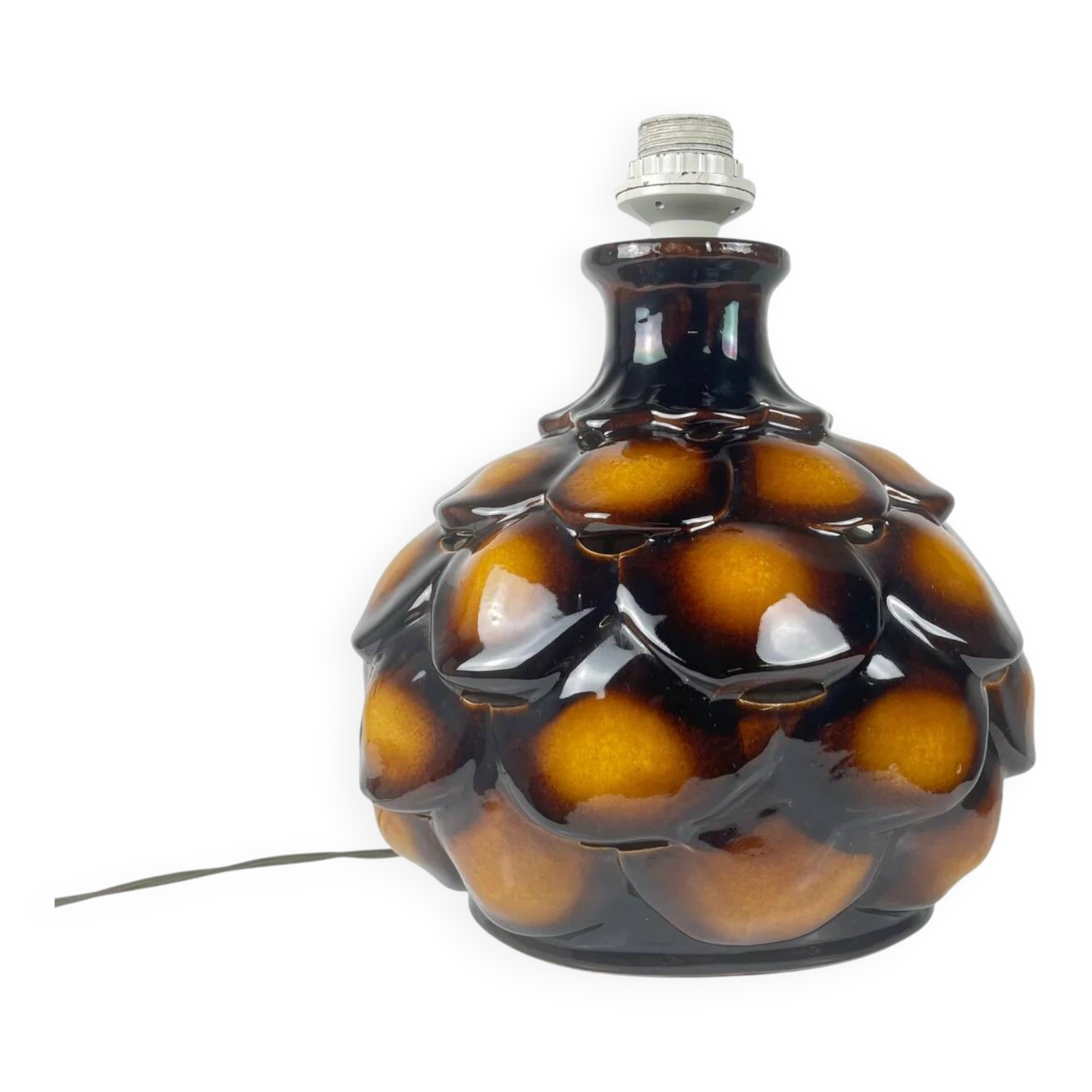 Pied de lampe de table, 2 feux, en céramique "écaille", 1970