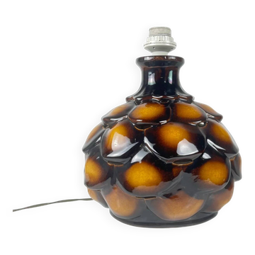 Pied de lampe de table, 2 feux, en céramique "écaille", 1970