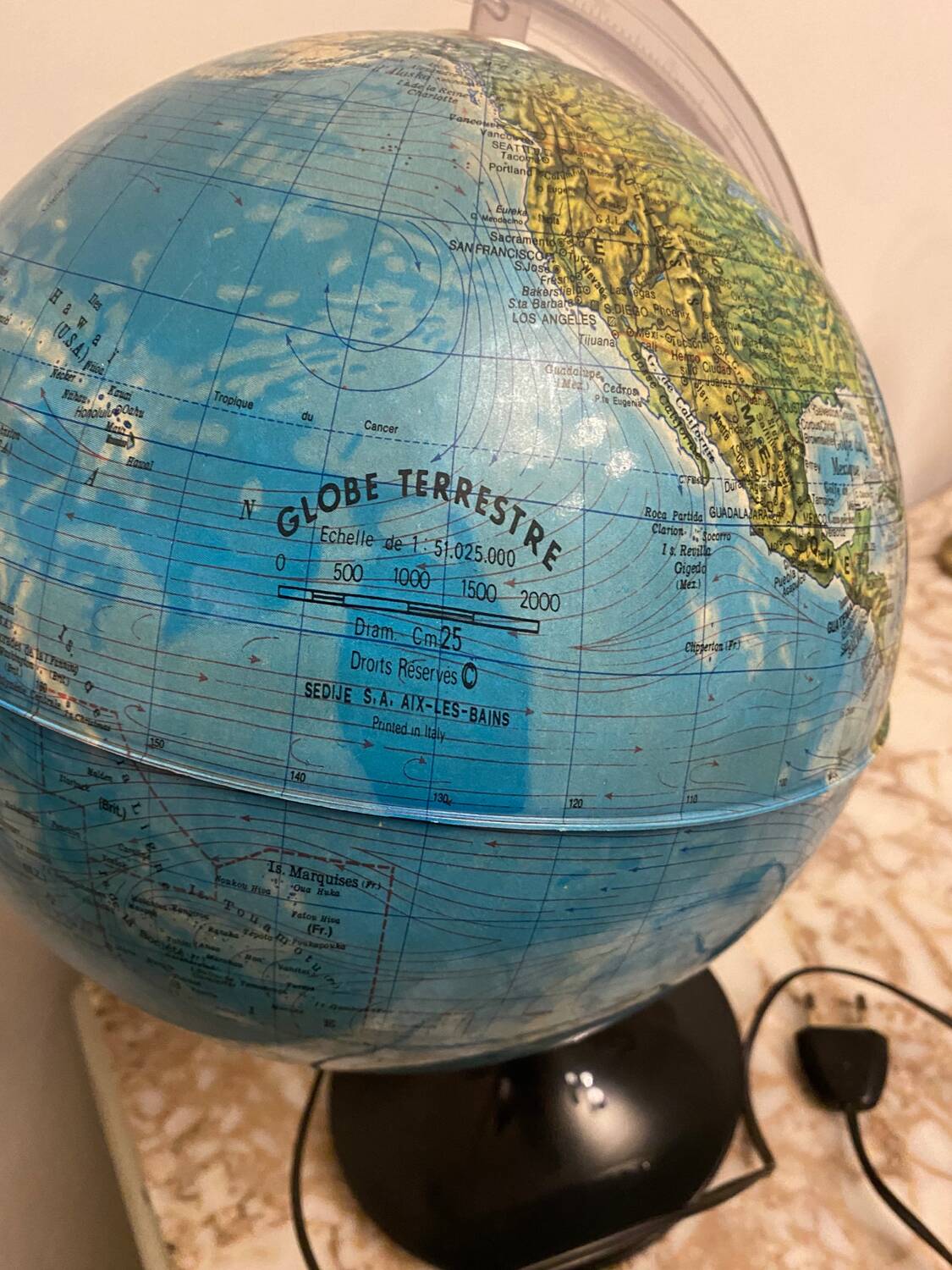 SEDIJE France illuminated terrestrial globe from the 70s