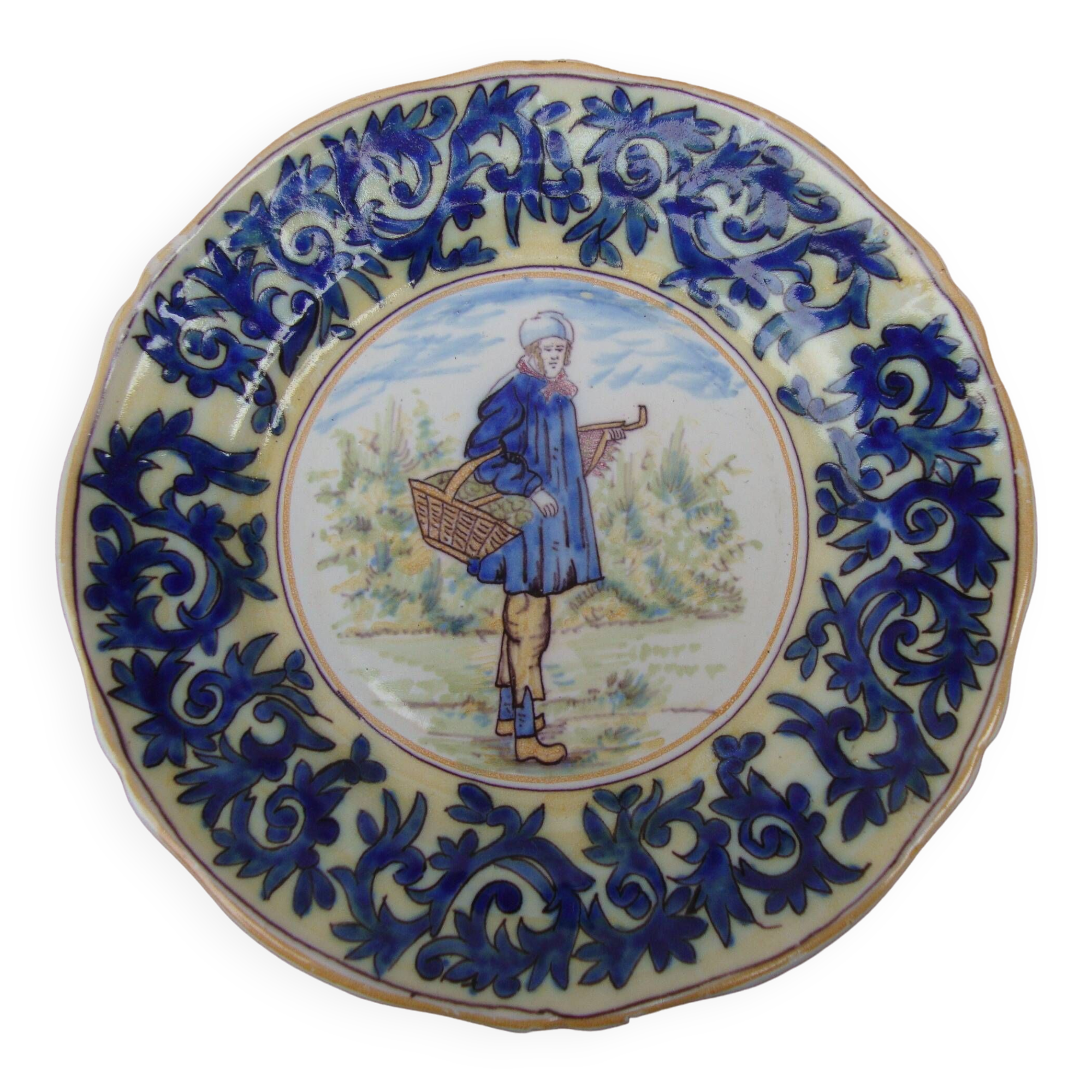 Old earthenware plate decorated with a character marked Le HAVRE