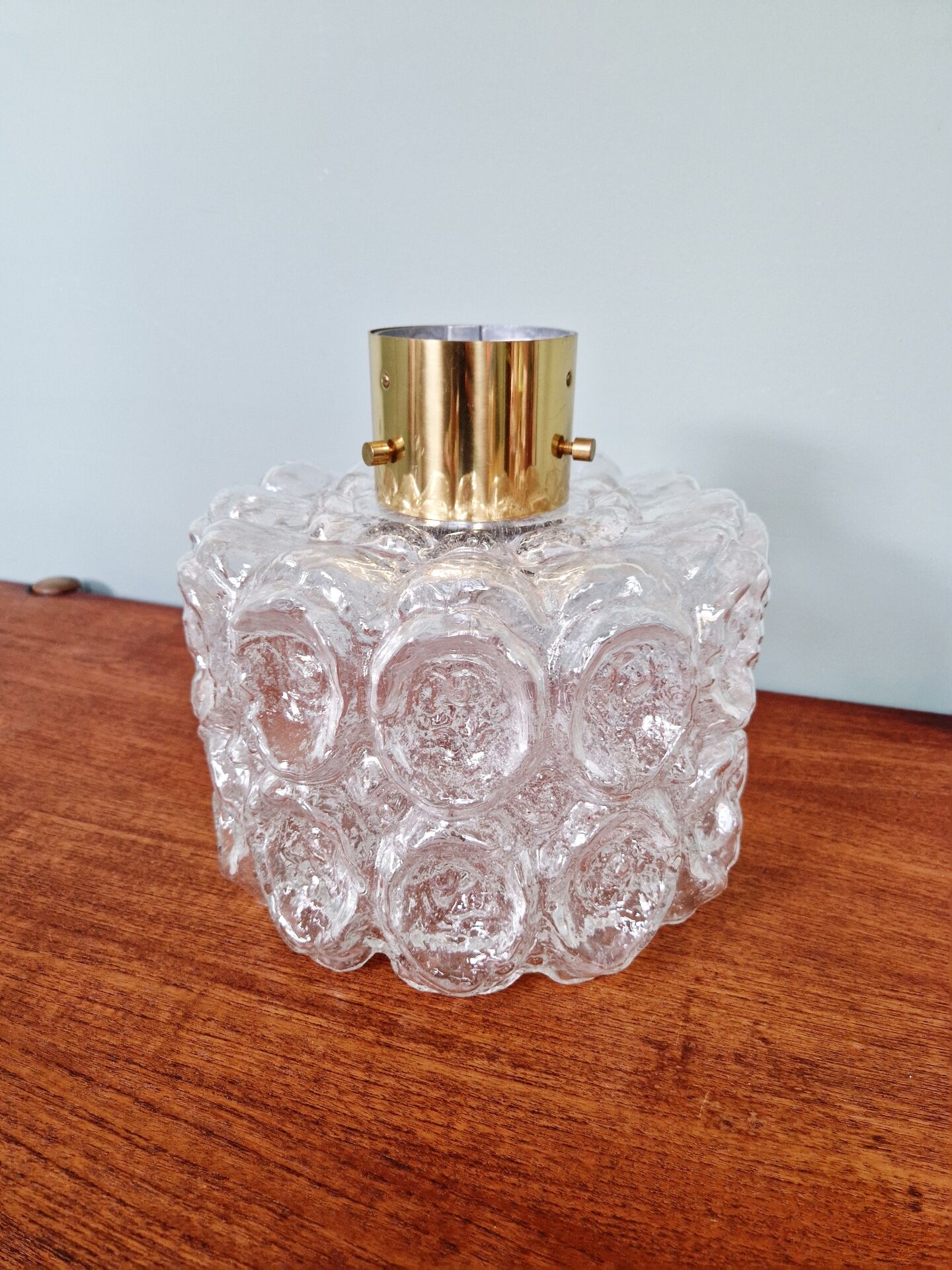 Brass and textured transparent glass ceiling light, Limburg, 1970