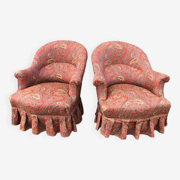Duo of toad armchairs from the Napoleon 3 period.