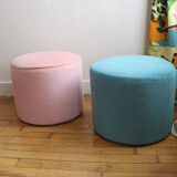 Restored vintage pouf in corduroy