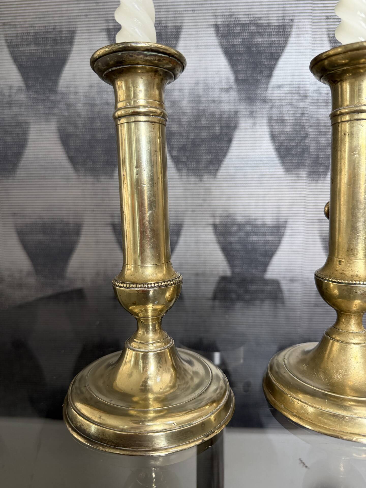 Pair of brass push candle holders – Late 19th century