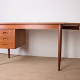 Swedish extendable teak desk, sliding unit and folding extension 1960.