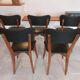 5 chairs in wood and black faux leather, Scandinavian style