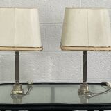 Pair of chrome and brushed metal lamps
