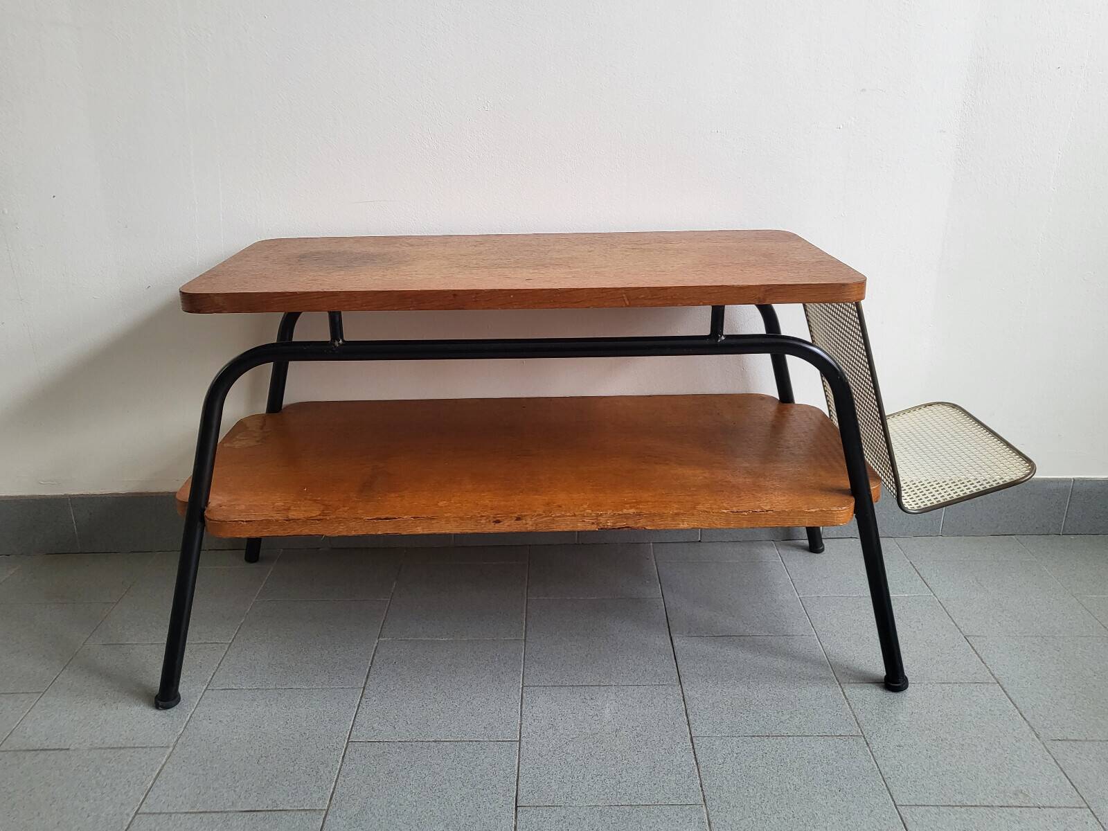 Vintage 1950 coffee table magazine rack in steel & beech 50s rockabilly zazou