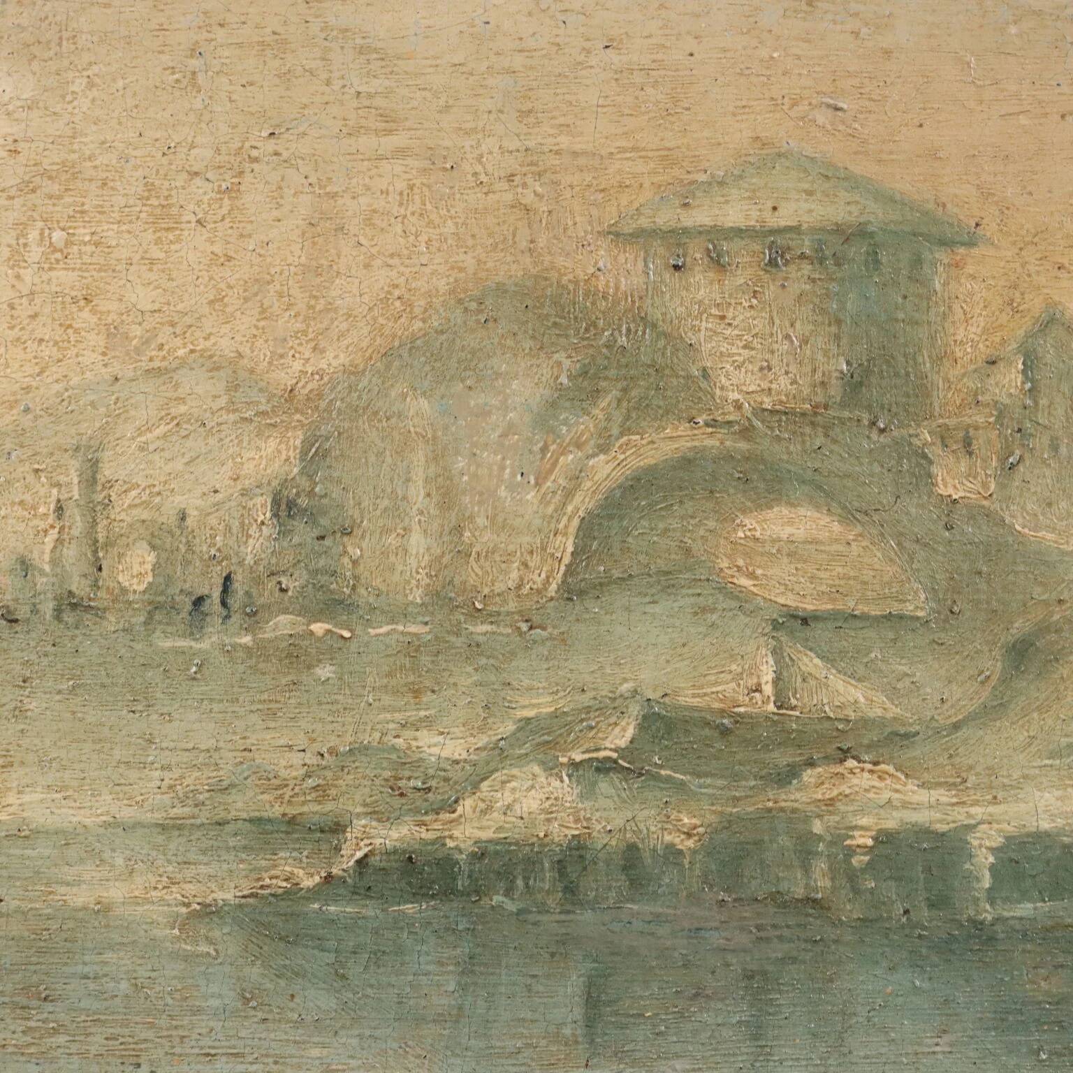 Ancient painting "Architectural Folly" in oil on canvas, 18th century.