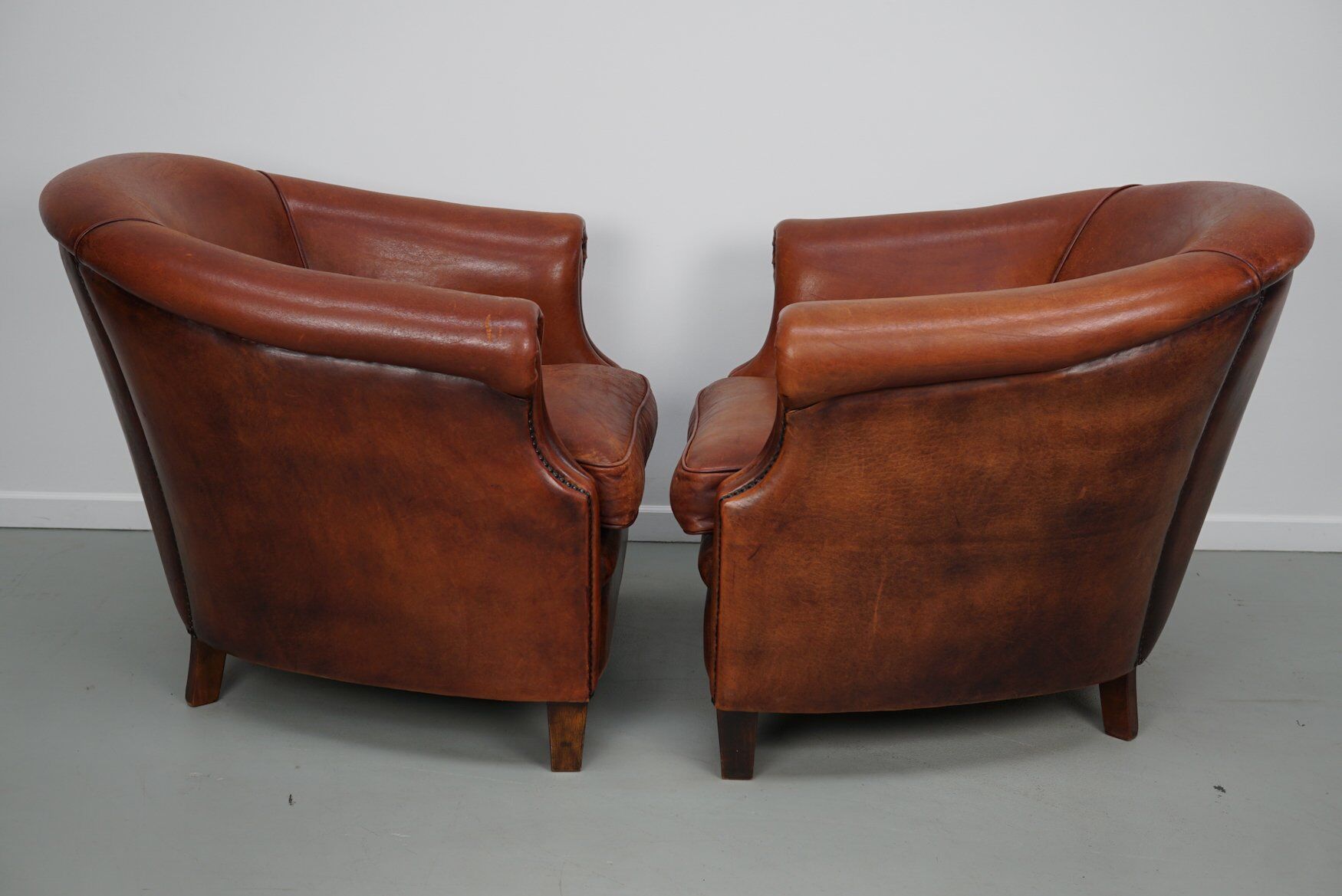 Vintage Dutch cognac leather club chair, 1970s, set of 2