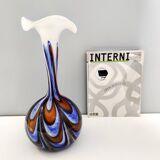 Grand vase en verre orange, blanc et bleu par Opaline Florence, Italie