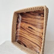 Wood and rattan plateau '80s - Vintage