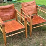 A pair of Danish beechwood and leather Safari armchairs - 1960