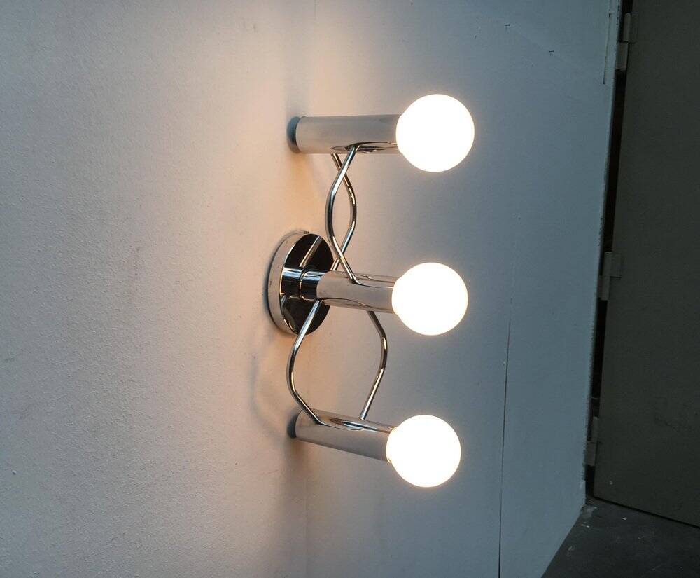 Chrome ceiling or wall lamp Space Age by Gaetano Sciolari for Leola, Germany, 1970s, set of 2