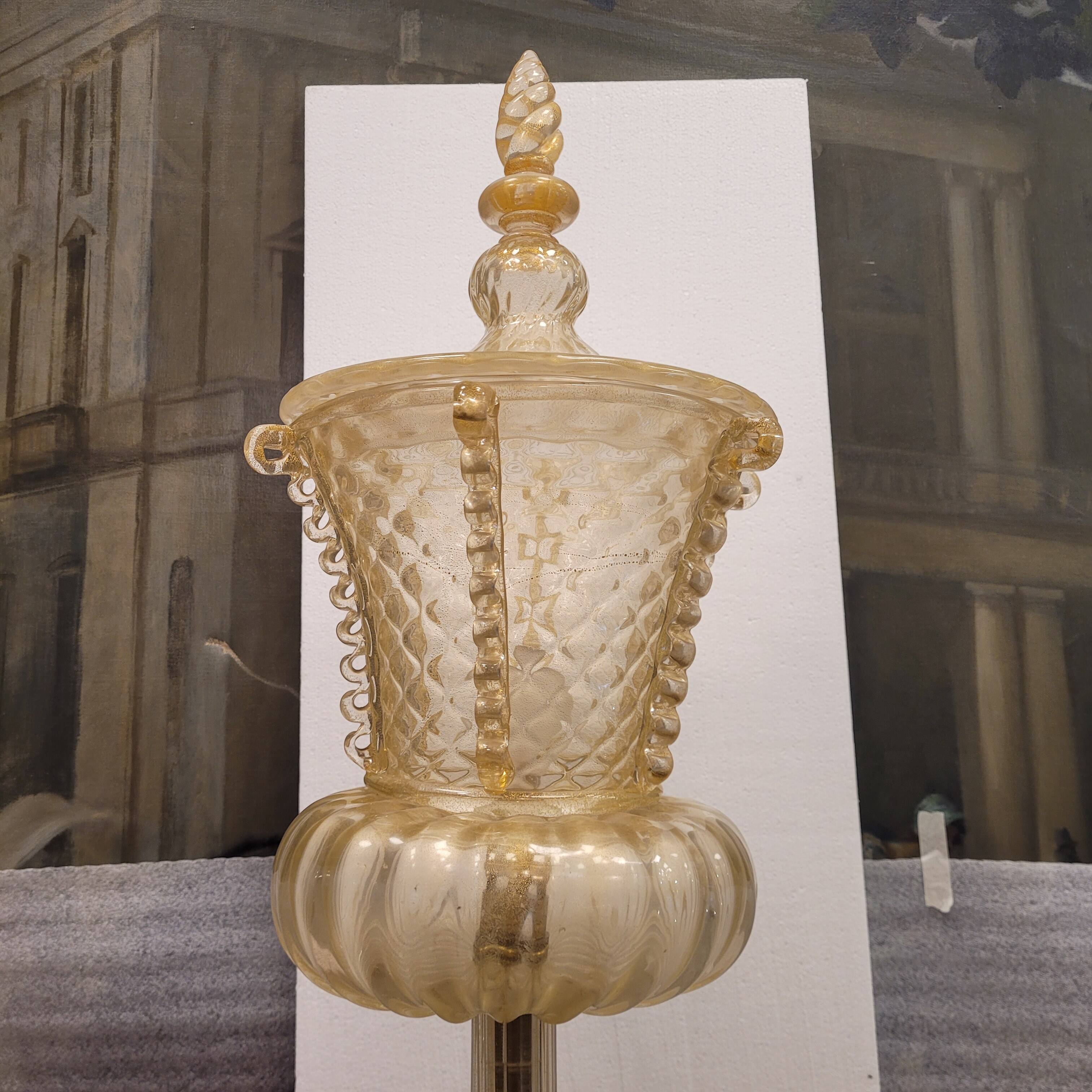 Magpie lamp, Murano crystal and gold powder, Barovier & Toso, 50's