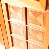 1970s Modular Corner Cabinet in Cherrywood with Glass and Carved Doors – “Fox Hunt” Design