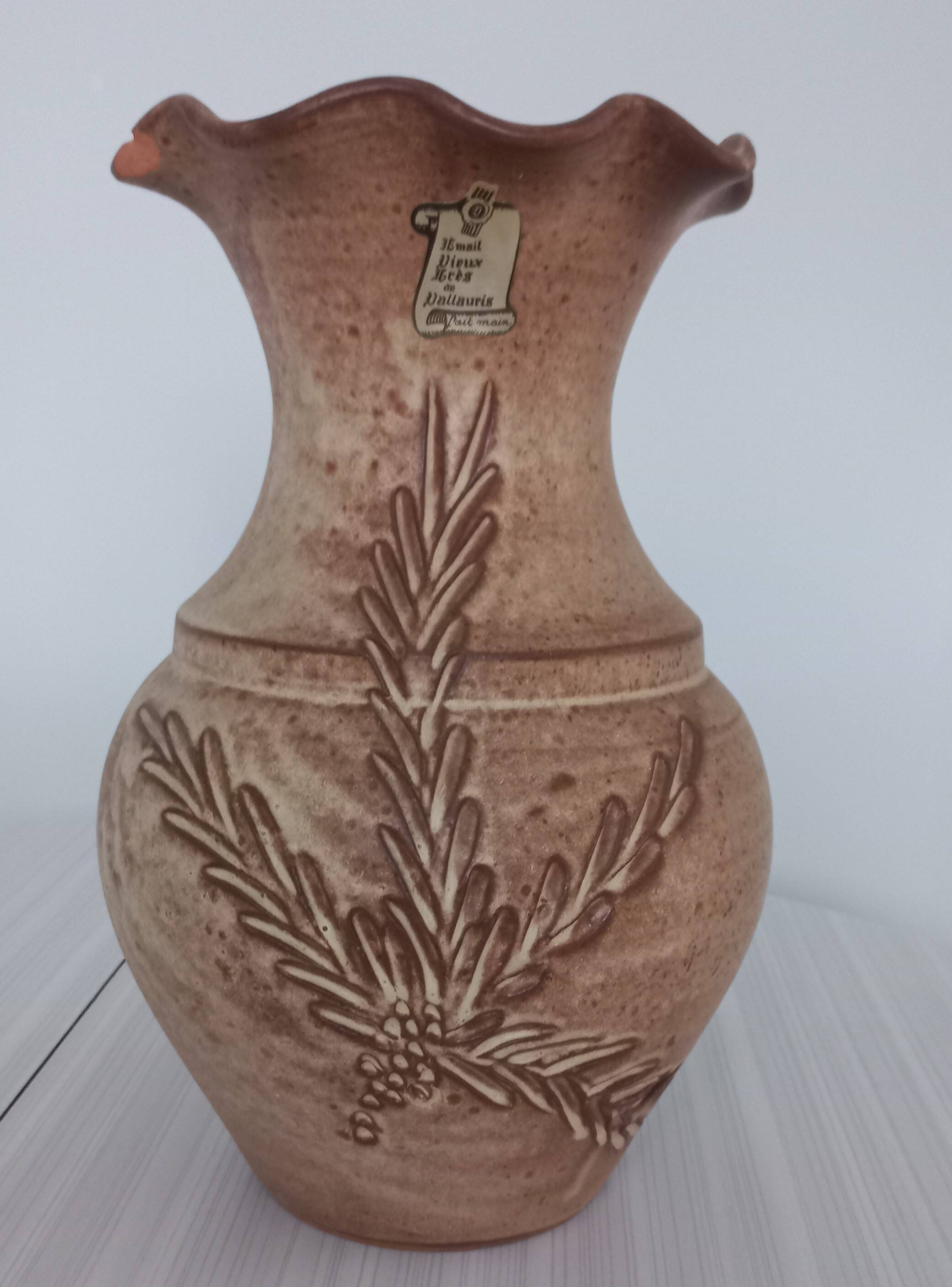 Large handmade Vallauris enameled stoneware vase 32 cm