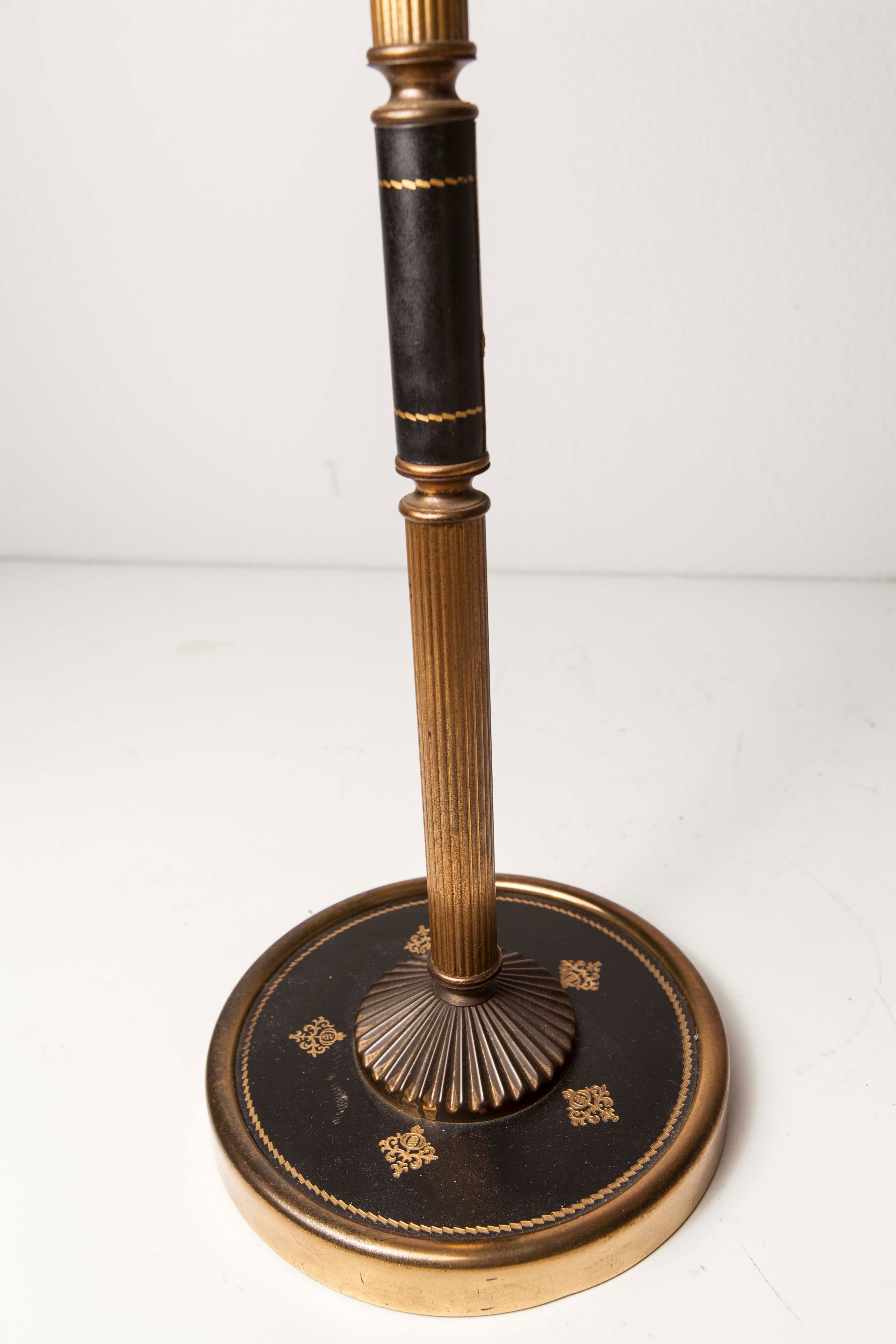 Ashtray on feet 60s gold, glass and leather