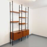 Vintage Italian double modular shelf bookcase in teak and metal