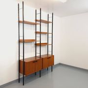Vintage Italian double modular shelf bookcase in teak and metal