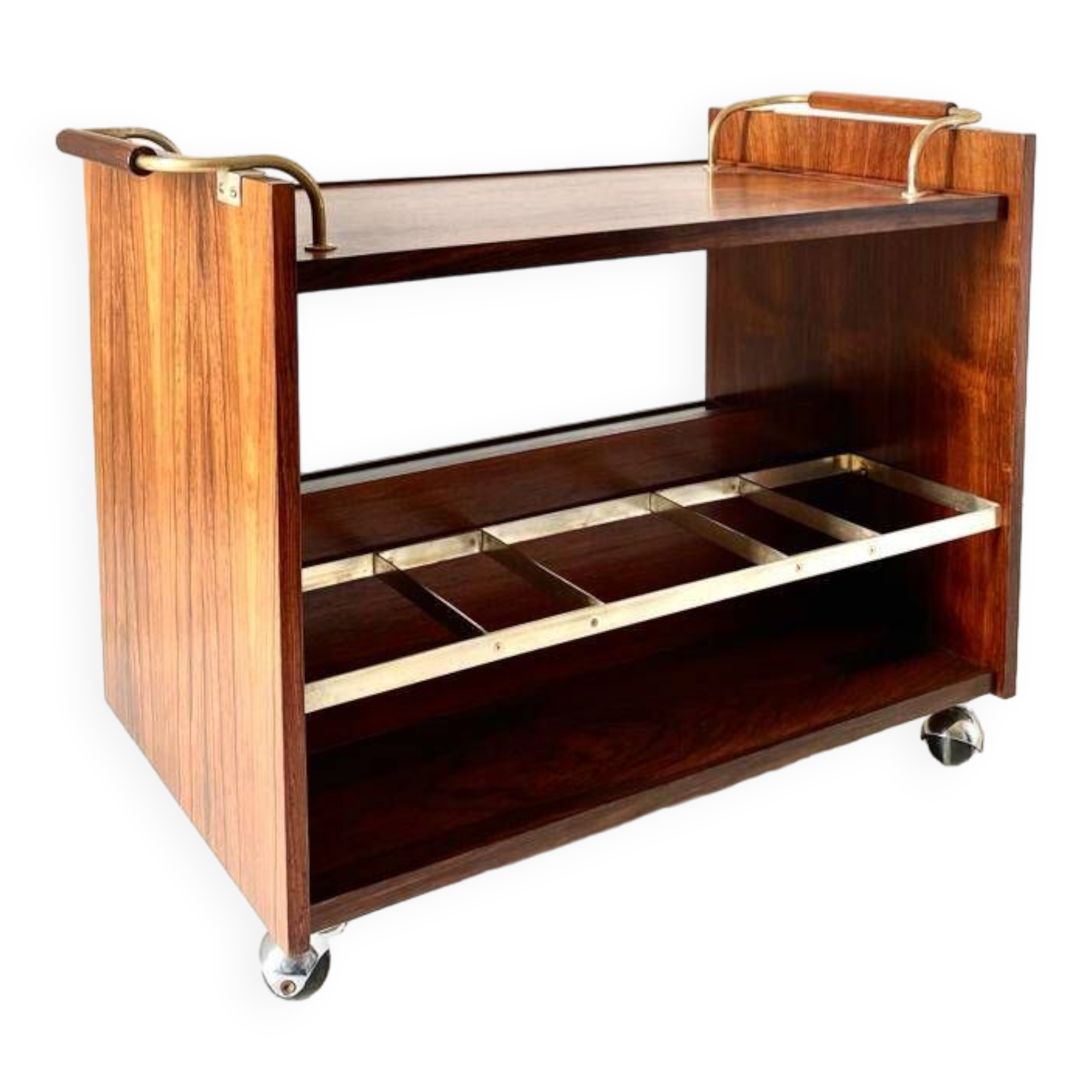 Vintage rosewood bar cart, Italy 1960s