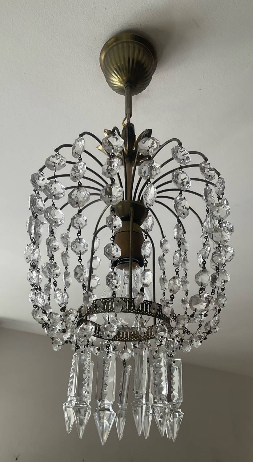 Petit lustre vintage à pampilles de cristal