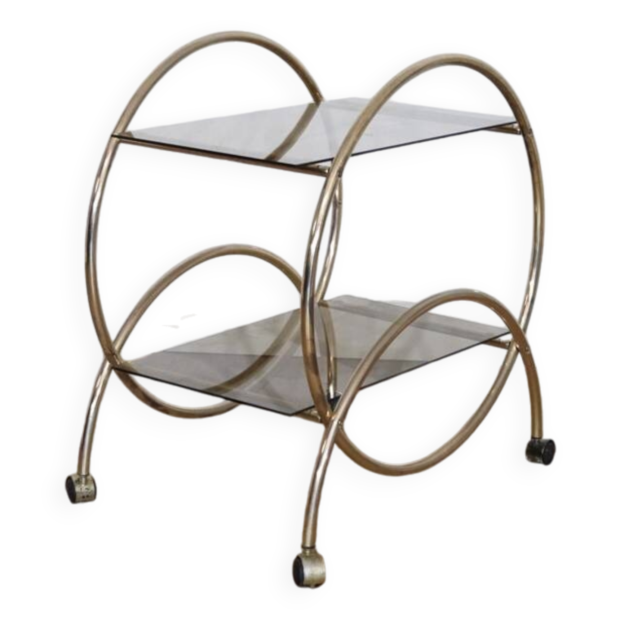 Glass and gold metal rolling trolley 1970