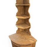 19th-century patinated pine corner buffet from England with shelves.