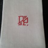 Set of six damask cotton towels monogrammed D P Red