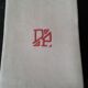 Set of six damask cotton towels monogrammed D P Red