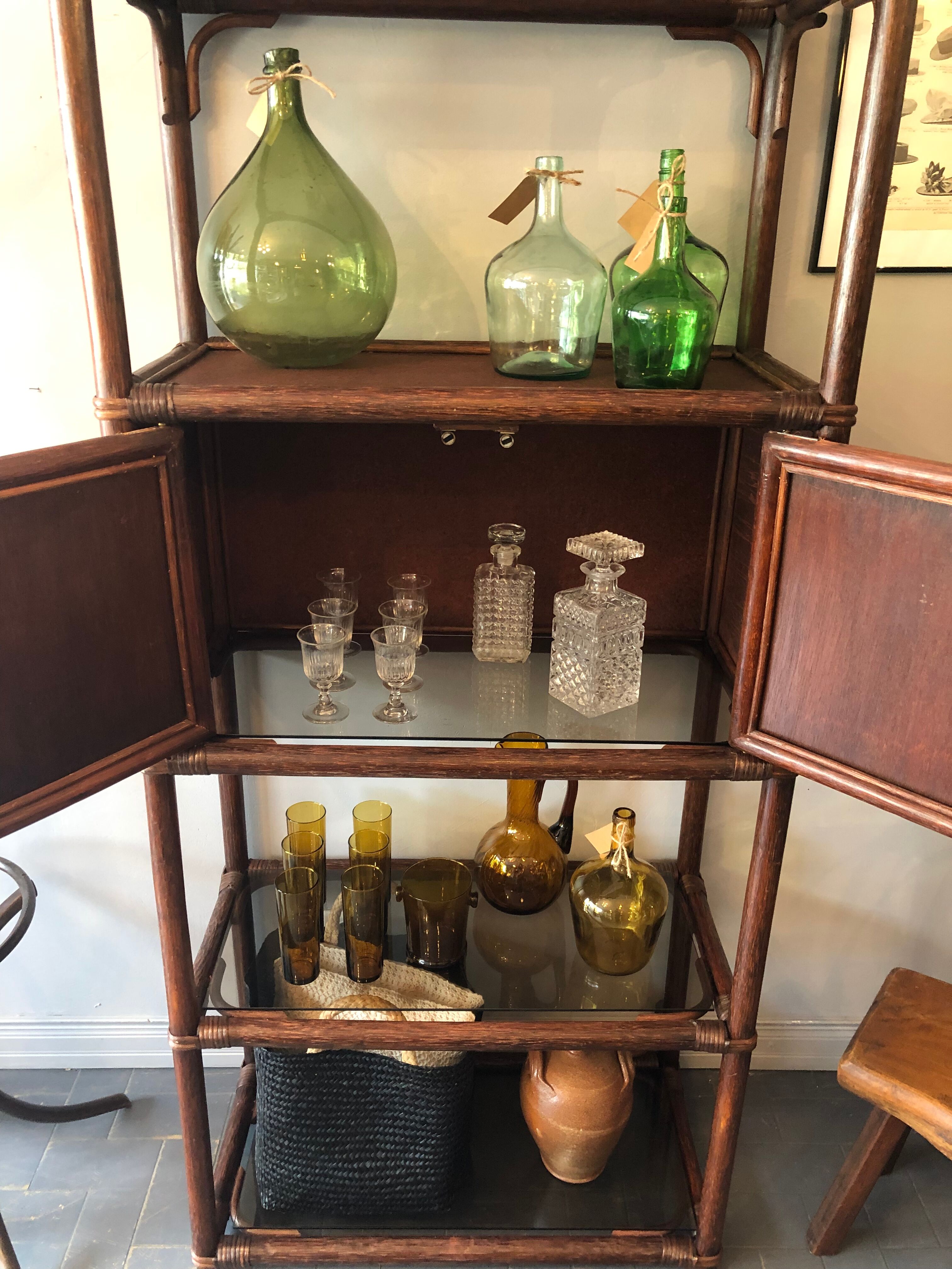 Bamboo and rattan bookcase 70s-80s