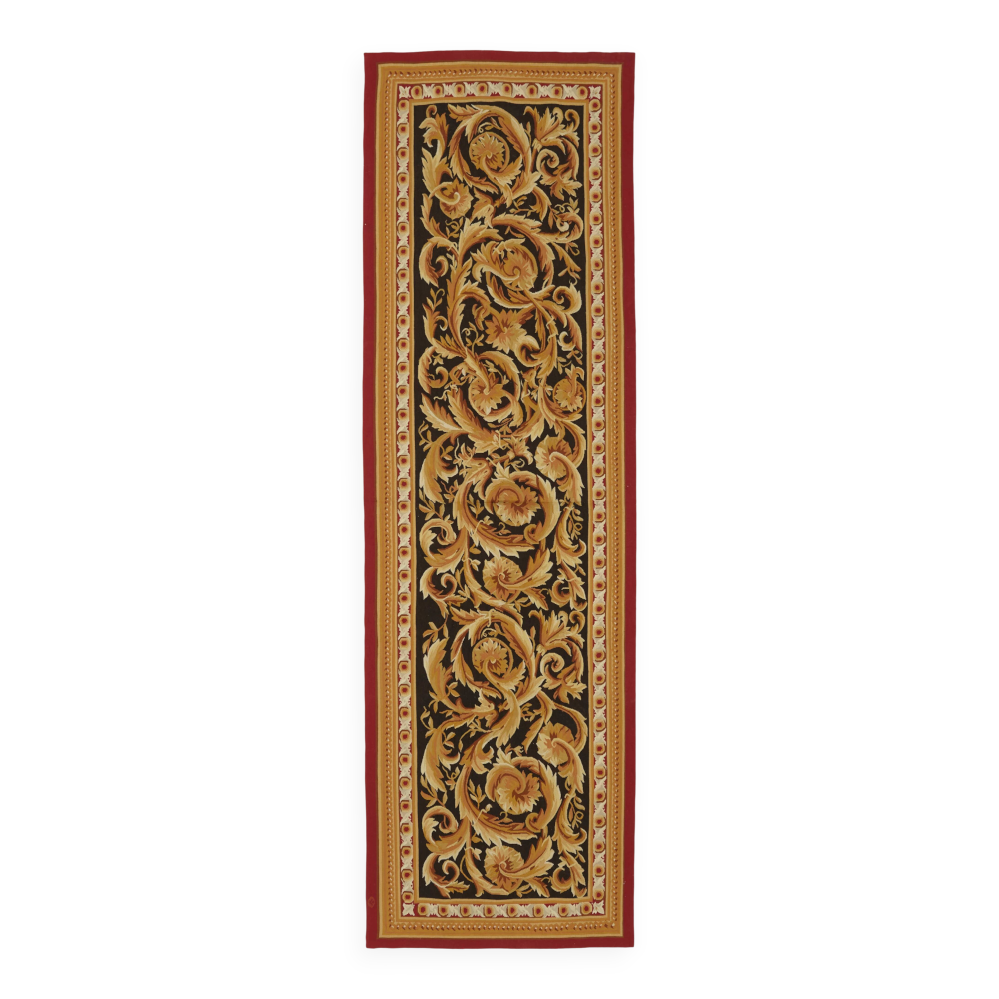 Handmade European Vintage Aubusson Kilim 90 cm x 300 cm