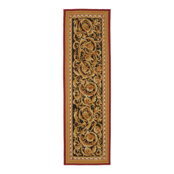 Handmade European Vintage Aubusson Kilim 90 cm x 300 cm