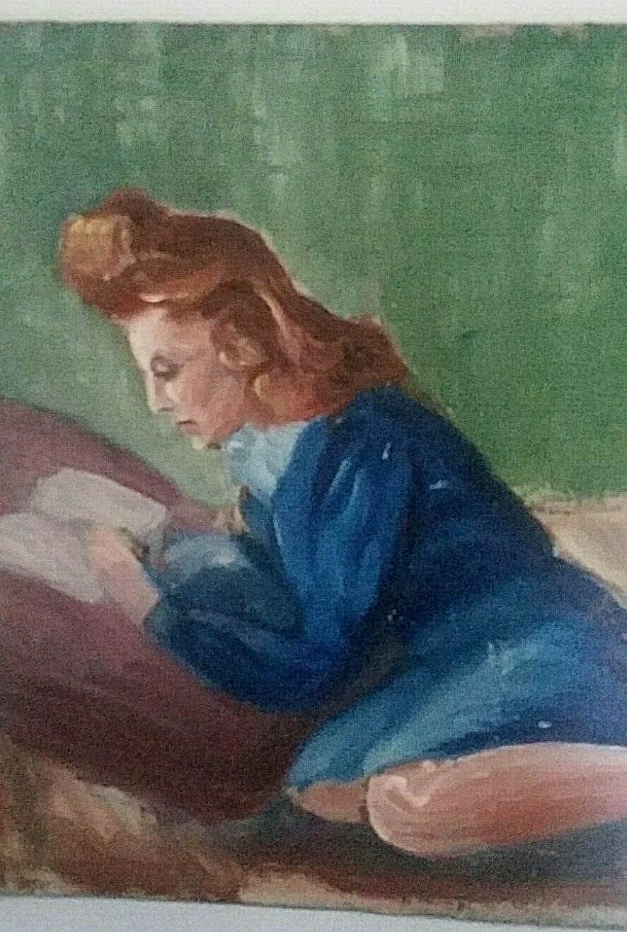 Table oil on cardboard woman elongated years 40-50