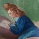 Table oil on cardboard woman elongated years 40-50
