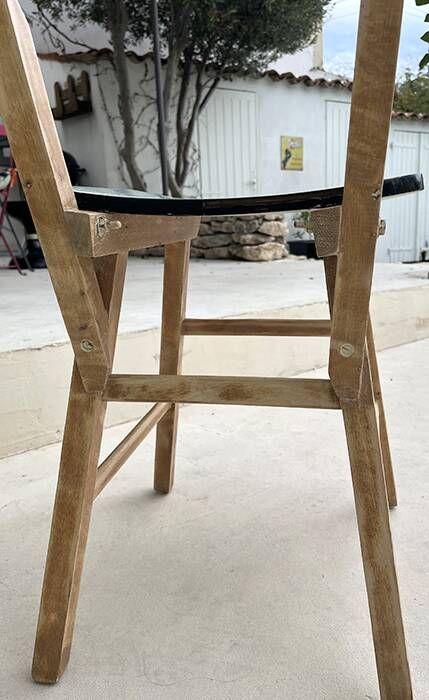 Set of 2 wooden and water green Formica chairs